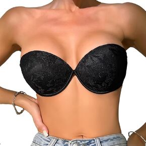 Push Up Strapless Lace Bra for Women Padded Anti-Slip Seamless Mutiway Bra Underwired Invisible Supportive Bras