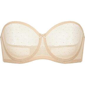 DOBREVA Women's Mesh Strapless Bra Sheer Unlined See Through Underwire Bras Plus Size