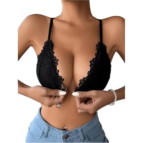 MakeMeChic Women's Lace Bralette Triangle Sexy Bras Deep V Front Closure Bra in Kuwait