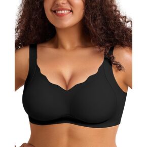 Vertvie Women's Wireless Push Up Bra Seamless No Underwire Scalloped Full Coverage Bralettes Comfort Supportive Bra Plus Size