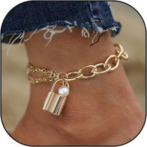 Chunky Ankle Bracelets for Women Boho Layered Anklets Gold Cuban Link Chain Anklets Large Ankle Bracelets for Women Plus Size Summer Beach Foot Jewelry Gifts for Girls