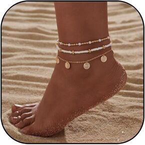 Starfish Shell Ankle Bracelet for Women Boho Stackable Beaded Anklet Adjustable Summer Beach Seashell Ankle Bracelet for Women Conch Hawaiian Foot Jewelry