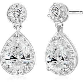EAMTI Silver Dangle Teardrop Earrings for Women Cubic Zirconia Pear Cut Wedding Birdal Earrings Sterling Silver Post Engagement Drop Earrings for Brides, Bridesmaids