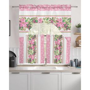 Thanksgiving Fall Swag Kitchen Curtain Sets with Valance,3 Pieces Rod Pocket Curtain Drapes for Bedroom Living Room Bathroom Cafe Windows,Colored Pumpkins Maple Leaves 56''x36'' & 24''x27.5''x2Panels