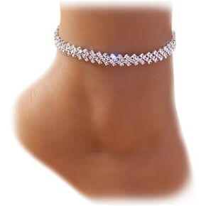 Summer Beach Rhinestone Chain Heart Anklet Bracelet,Crystal Anklets,Bikini Beach Foot Chain Anklet Bracelet Rhinestone Leg Bracelet Jewelry for Women