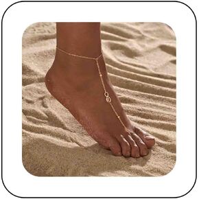 Boho Gold Infinity Anklet Infinity Toe Ring Aklet Infinity Barefoot Sandal Chain Thin Gold Anklet Chain Beach Summer Foot Chain Anklet Satellite Anklet Bracelets Jewelry for Women