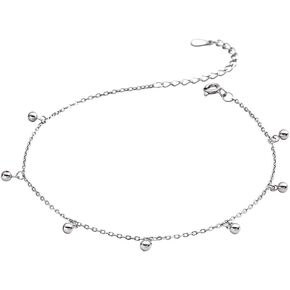 925 Sterling Silver Simple Ball Beads Anklet for Women Ankle Bracelet Foot Chains Beach Jewelry, Medium, white