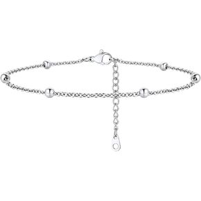 ChainsHouse Stainless Steel Anklet for Women, 18K Gold Plated Waterproof Layering Cubic Zirconia Beaded Snake Cuban Chain Anklets Set for Women Summer Beach Jewelry Gifts