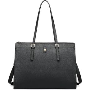 Laptop Bag for Women 15.6 Inch Laptop Tote Bag Women Leather Computer Briefcase Bag Large Capacity Waterproof Work Bags for Business Office Black
