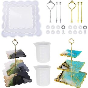 Woohome 3 Tier Resin Stand Tray Cake Fruit Dish Coaster Resin Casting Silicone Mold for Cupcakes Fruits Dessert or Tea, Square