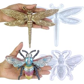 2Pcs 3D Animal Silicone Molds, Cute Dragonfly Resin Molds and Bee Silicone Epoxy Molds for Resin Casting, DIY Craft, Home Office Cabinets Wall Desktop Decor