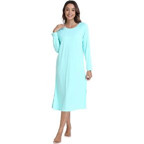 WiWi Women's Long Nightgowns Long-sleeved Crew Neck Lightweight Sleepwear -Viscose from Bamboo S-XXL