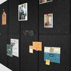Cork Board for Office - 48" x 36", 12 Pack with Recycle Odor-Free Materials, Sound Abosoption of Cork Boards for Walls, Cork Board Tiles with 48 Pieces of Safety Removable Adhesive Tabs(Black)