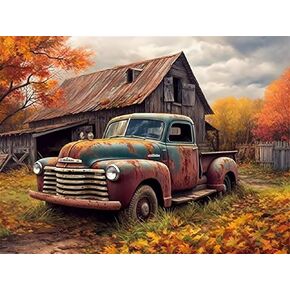 Generic Diamond Art Painting Fall Funny Barn Pictures Vintage Truck （2） Kit for Adults Diamond Art Painting by Number Kits Gem Art Wall Home Decor(Canvas 30x40cm/11.8x15.8inch)