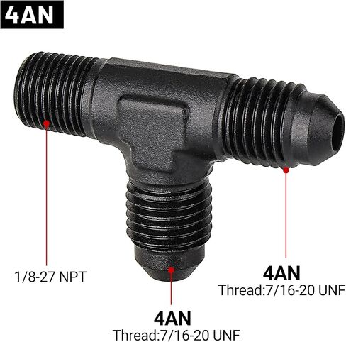 EVIL ENERGY 4AN Tee Male Flare to 1/8 NPT on Run T Fitting Adapter Aluminum Black in Saudi Arabia