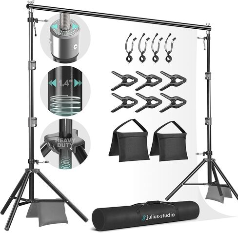 Julius Studio 10 x 10 feet (Upgraded) Large Heavy Duty Backdrop Stands Background Support System Kit, New Metal Head Design, Size-up Joints & Legs, Higher Stability, Clamps, Photo Studio, JSAG242 in Kuwait