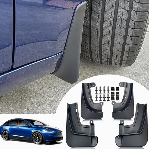 اللوحات الطينية لطراز Tesla X/X Plaid 2022 2023 2024 - واقيات الرذاذ الأمامية والخلفية لحماية رواسب السيارة الشتوية لا حاجة إلى حفر ثقوب لملحقات Tesla Model X الخارجية (4 قطع) in Kuwait