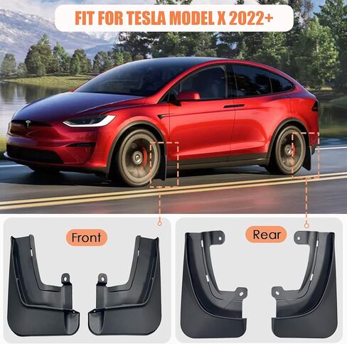 اللوحات الطينية لطراز Tesla X/X Plaid 2022 2023 2024 - واقيات الرذاذ الأمامية والخلفية لحماية رواسب السيارة الشتوية لا حاجة إلى حفر ثقوب لملحقات Tesla Model X الخارجية (4 قطع) in Kuwait