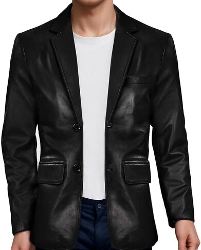 Double Breasted Men's Leather Jacket Coats - Lambskin Leather Blazer for Men in Saudi Arabia