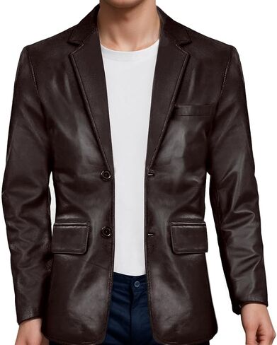 Double Breasted Men's Leather Jacket Coats - Lambskin Leather Blazer for Men in Saudi Arabia