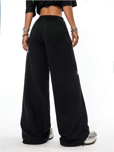 Verdusa Women's Elastic Waist Drawstring Loose Jogger Pants Letter Printed Wide Leg Sweatpants in Saudi Arabia