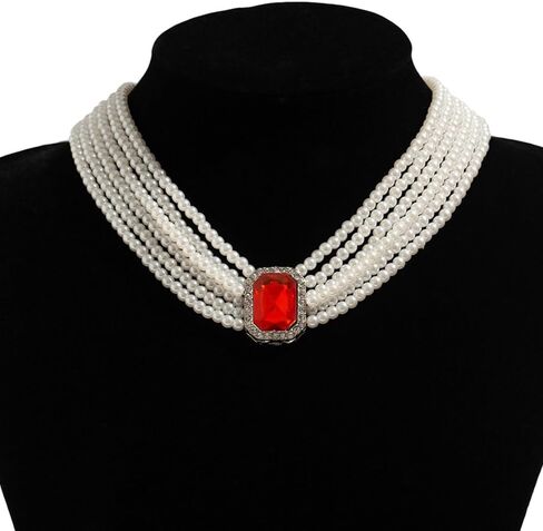 fxmimior Women Boho Multilayer 1920s Rhinestone Necklaces Green Red Dainty Pearls Layered Choker Necklaces Black Fashion Chunky Pendant Adjustable Layering Chain Necklaces for Women in Kuwait