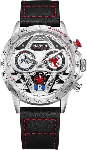 marvin Chronograph Watches for Men Swiss Mens Watch Luxury Men's Wrist Watches with Leather Strap and Weekday,Hour,Date Dial,Quartz Movement,Stainless Steel Case, Luminous,50M Waterproof in Saudi Arabia