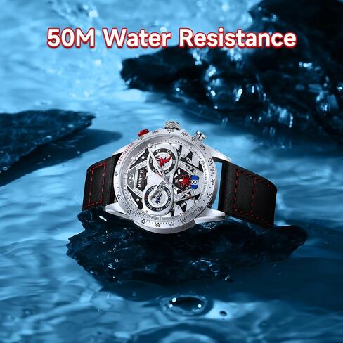 marvin Chronograph Watches for Men Swiss Mens Watch Luxury Men's Wrist Watches with Leather Strap and Weekday,Hour,Date Dial,Quartz Movement,Stainless Steel Case, Luminous,50M Waterproof in Saudi Arabia