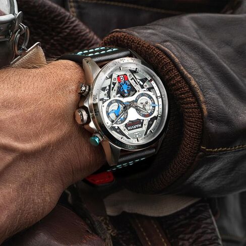 marvin Chronograph Watches for Men Swiss Mens Watch Luxury Men's Wrist Watches with Leather Strap and Weekday,Hour,Date Dial,Quartz Movement,Stainless Steel Case, Luminous,50M Waterproof in Saudi Arabia