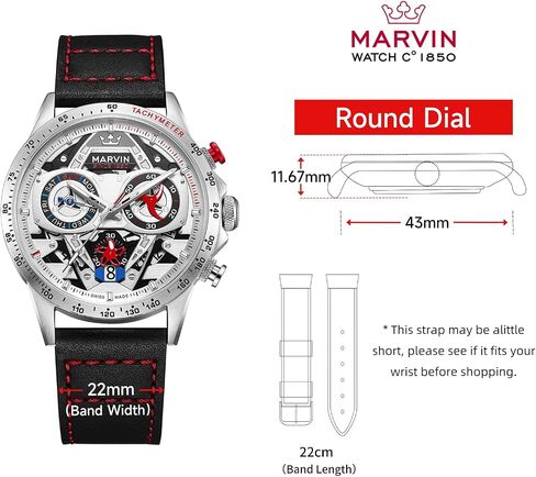 marvin Chronograph Watches for Men Swiss Mens Watch Luxury Men's Wrist Watches with Leather Strap and Weekday,Hour,Date Dial,Quartz Movement,Stainless Steel Case, Luminous,50M Waterproof in Saudi Arabia