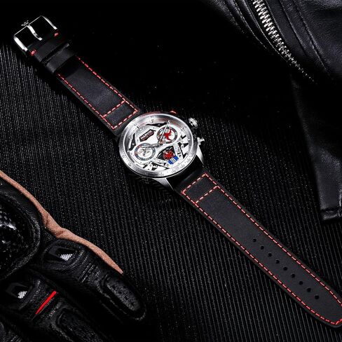 marvin Chronograph Watches for Men Swiss Mens Watch Luxury Men's Wrist Watches with Leather Strap and Weekday,Hour,Date Dial,Quartz Movement,Stainless Steel Case, Luminous,50M Waterproof in Saudi Arabia