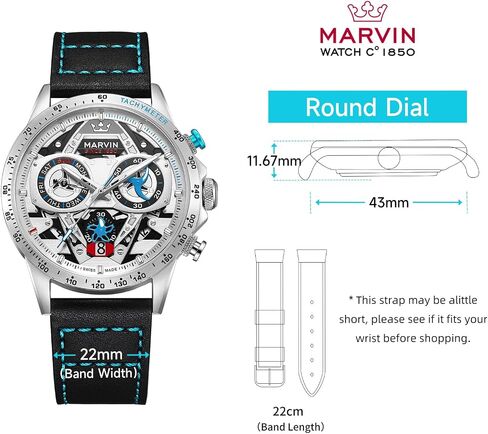 marvin Chronograph Watches for Men Swiss Mens Watch Luxury Men's Wrist Watches with Leather Strap and Weekday,Hour,Date Dial,Quartz Movement,Stainless Steel Case, Luminous,50M Waterproof in Saudi Arabia