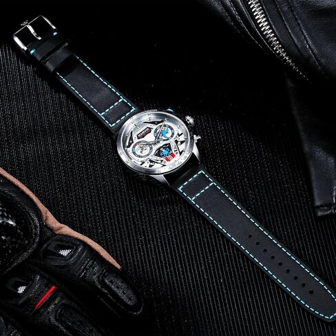 marvin Chronograph Watches for Men Swiss Mens Watch Luxury Men's Wrist Watches with Leather Strap and Weekday,Hour,Date Dial,Quartz Movement,Stainless Steel Case, Luminous,50M Waterproof in Saudi Arabia