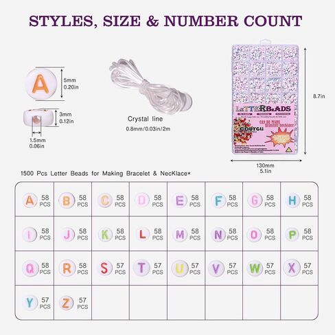 COUYGLI 1500 PCS Letter Beads,Friendship Bracelet Making Kit with Elastic String，for Bracelets Kit Jewelry Making Bulk Crafts, Charm Preppy Beads Starter Kit，Holiday Gifts (White with colored beads) in Saudi Arabia