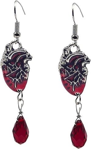 Aktully الضرب القلب Huggie أقراط القلب البشري استرخى القرط القوطية الشرير هالوين مخيف الأحمر نزيف القلب غير المتكافئة الأذن الأصفاد كليب هوب أقراط in Kuwait