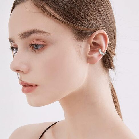 Adjustable CZ Ear Cuff Earring for Women Teen Non-Piercing Cartilage Clip on Earrings Wrap Ear Jewelry Cubic Zirconia Crystal Fake Helix Hoop Huggie Earring Dainty Gift for Daughter Bff in Saudi Arabia