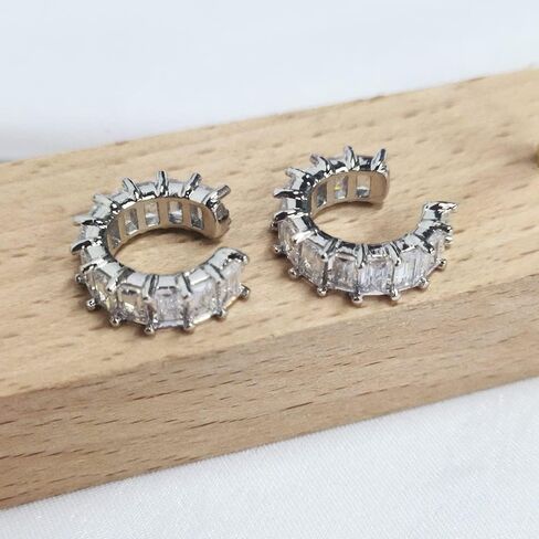 Adjustable CZ Ear Cuff Earring for Women Teen Non-Piercing Cartilage Clip on Earrings Wrap Ear Jewelry Cubic Zirconia Crystal Fake Helix Hoop Huggie Earring Dainty Gift for Daughter Bff in Saudi Arabia
