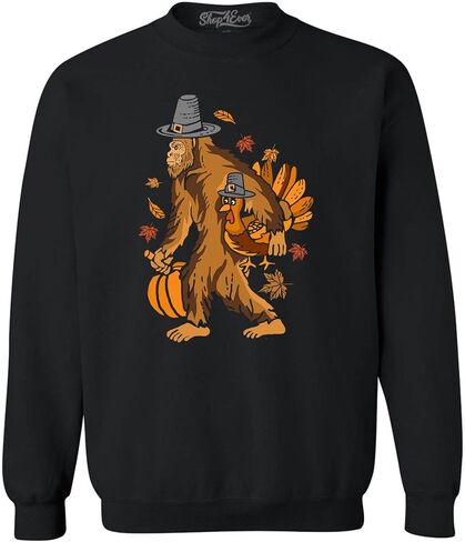 shop4ever Bigfoot Pilgrim Turkey Pumpkin Thanksgiving Sasquatch Crewneck Sweatshirts in Kuwait
