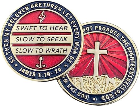 Bible Memory Verse Challenge Coin - James 1:19-20 " Let Every Man be Swift to Hear, Slow to Speak, Slow to Wrath; for The Wrath of Man Does not Produce The Righteousness of God. in Saudi Arabia