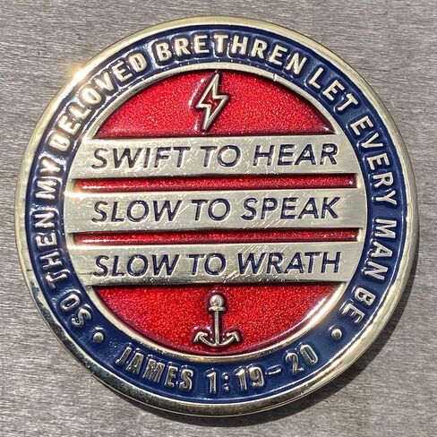 Bible Memory Verse Challenge Coin - James 1:19-20 " Let Every Man be Swift to Hear, Slow to Speak, Slow to Wrath; for The Wrath of Man Does not Produce The Righteousness of God. in Saudi Arabia