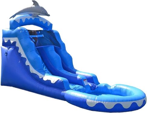 HeroKiddo 13’ Dolphin Commercial Grade Water Slide with Pool for Kids and Adults (with Blower), Wet Dry Use, Outdoor Indoor, Birthday Party, Rental Quality in Saudi Arabia