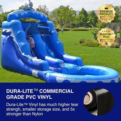 HeroKiddo 13’ Dolphin Commercial Grade Water Slide with Pool for Kids and Adults (with Blower), Wet Dry Use, Outdoor Indoor, Birthday Party, Rental Quality in Saudi Arabia