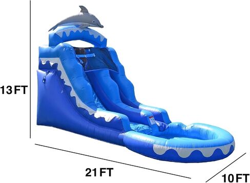 HeroKiddo 13’ Dolphin Commercial Grade Water Slide with Pool for Kids and Adults (with Blower), Wet Dry Use, Outdoor Indoor, Birthday Party, Rental Quality in Saudi Arabia