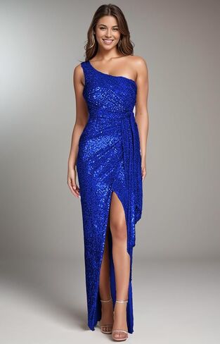 Women’s Sequin Prom Dress One Shoulder Formal Gowns Sparkly Glitter Gowns Wedding Party Evening Cocktail Club in Kuwait