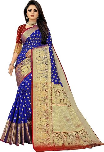 Glamora Women's Banarasi Silk Patli Pallu Saree With Unstitched Blouse piece in Saudi Arabia