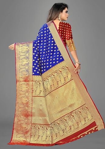 Glamora Women's Banarasi Silk Patli Pallu Saree With Unstitched Blouse piece in Saudi Arabia