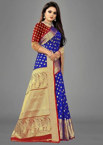 Glamora Women's Banarasi Silk Patli Pallu Saree With Unstitched Blouse piece in Saudi Arabia