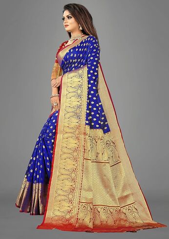 Glamora Women's Banarasi Silk Patli Pallu Saree With Unstitched Blouse piece in Saudi Arabia