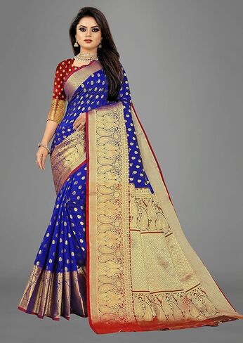 Glamora Women's Banarasi Silk Patli Pallu Saree With Unstitched Blouse piece in Saudi Arabia