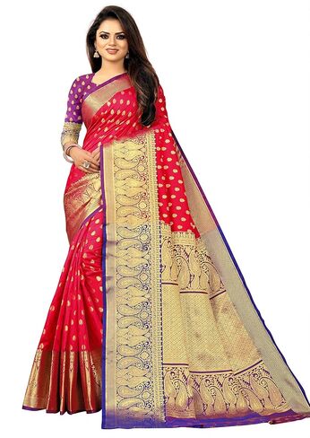 Glamora Women's Banarasi Silk Patli Pallu Saree With Unstitched Blouse piece in Saudi Arabia